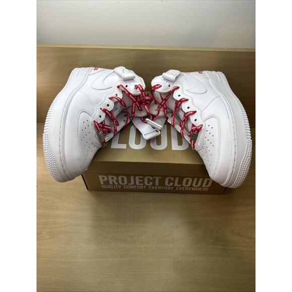 Size 9 - Nike Supreme x Air Force 1 Mid Box Logo - Triple White - Pink Supreme main image 5